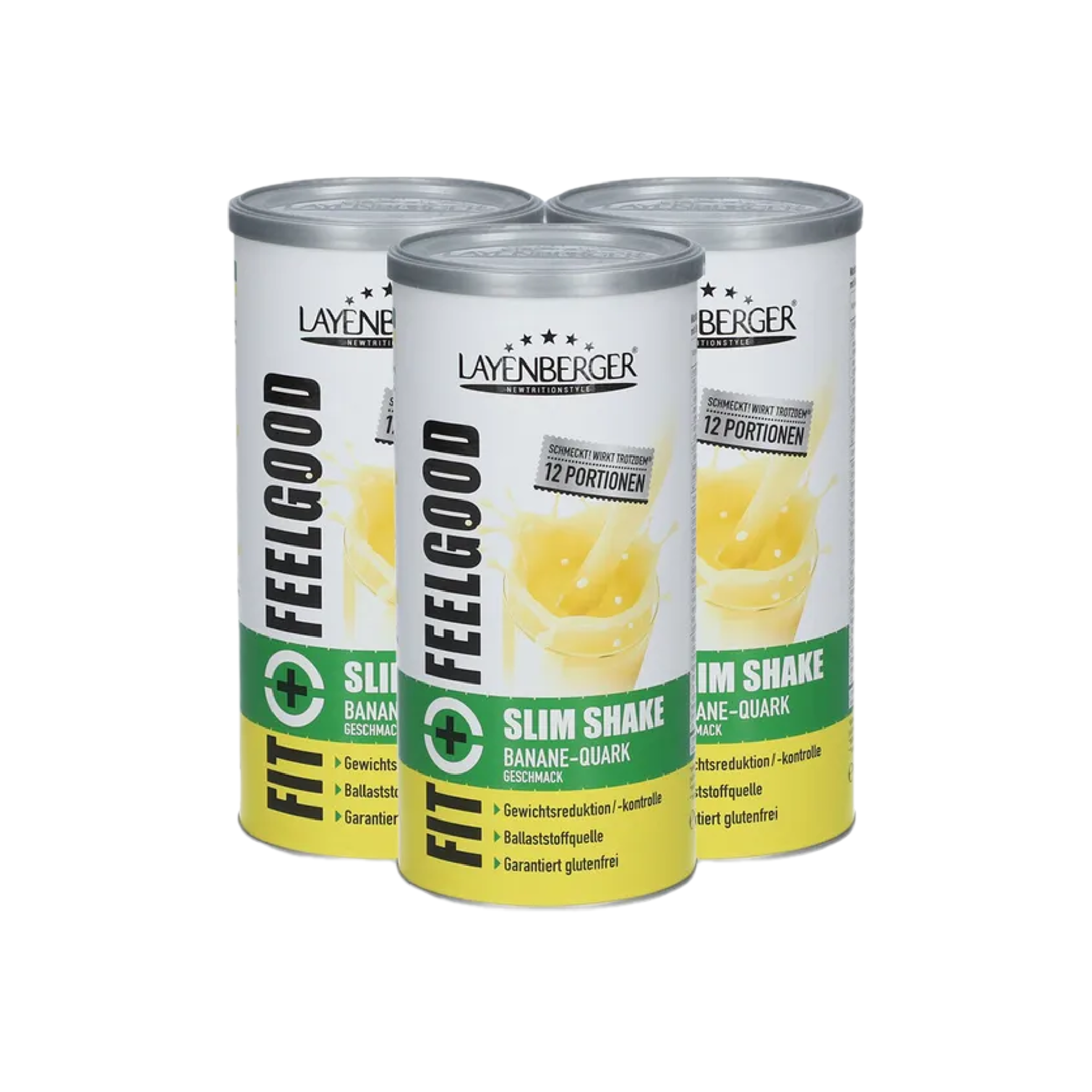 Layenberger Fit+Feelgood Slim Shake Banana Quark | High-Protein Meal Replacement with Fiber, Vitamins & Minerals | 3 × 396 g | 36 Servings | PZN 18117760