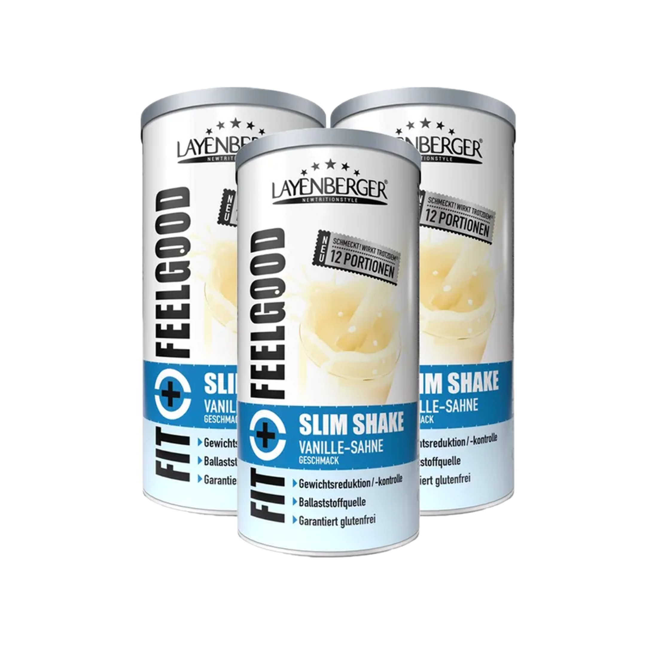 Layenberger Fit+Feelgood Slim Shake Vanilla Cream | High-Protein Meal Replacement with Fiber, Vitamins & Minerals | 3 × 396 g | 36 Servings | PZN 18117748
