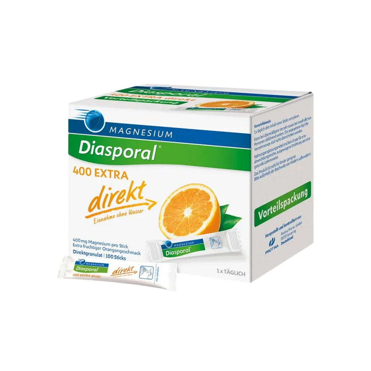 Magnesium-Diasporal® 400 EXTRA Direct Orange | 400 mg Magnesium for Muscles & Nerves | 100 Sticks | PZN 11594238