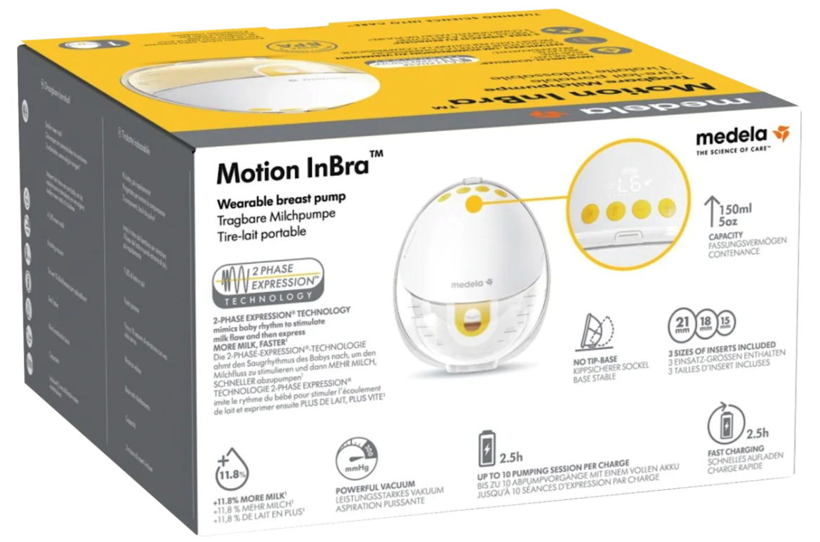 Medela Motion InBra™ Wearable Electric Breast Pump | Hands-Free, 9 Suction Levels, 150 ml | USB-C Rechargeable