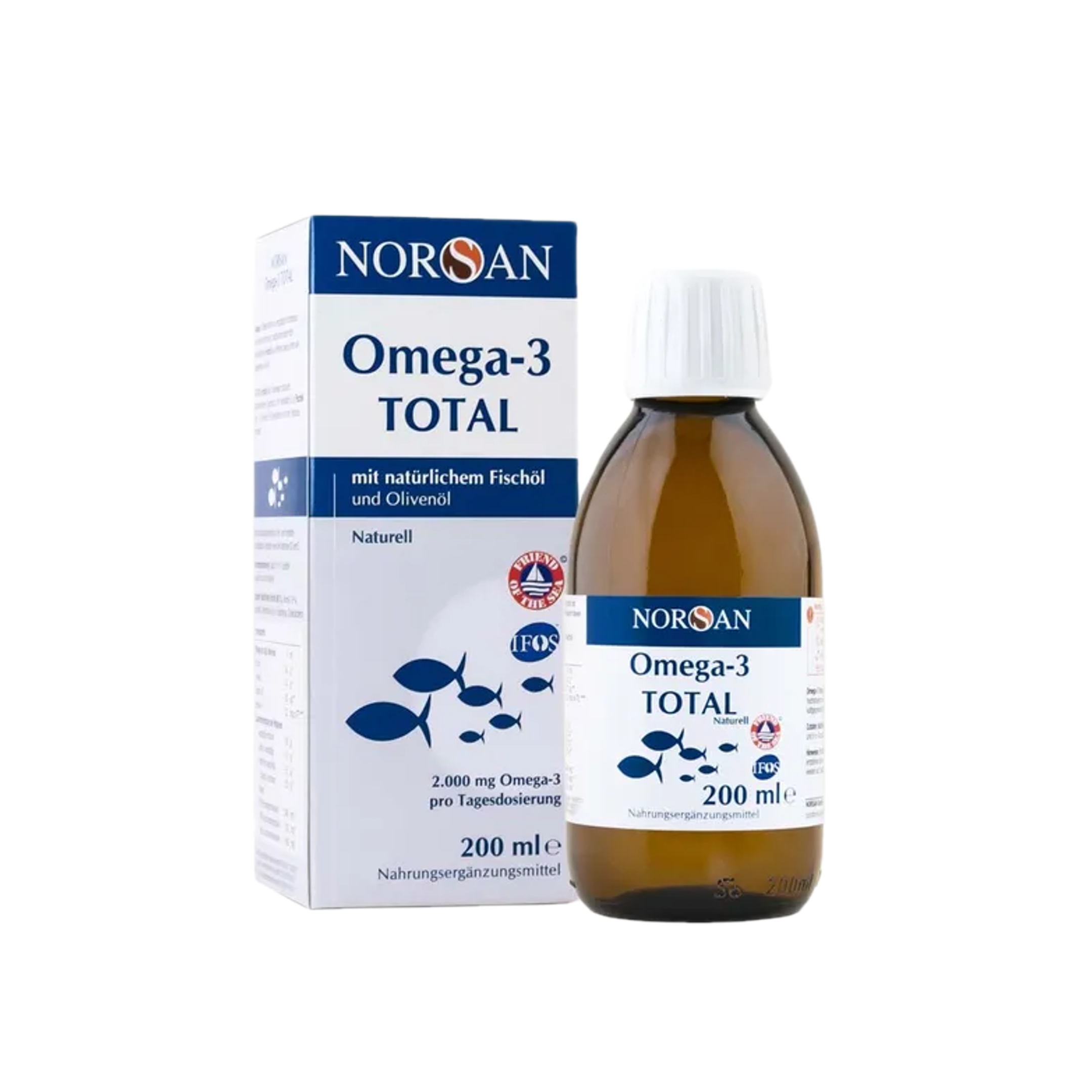 NORSAN Omega-3 Total Naturell | 2,000 mg Omega-3 EPA & DHA + Vitamin D3 | Natural Fish Oil & Olive Oil | 200 ml | PZN 13476543