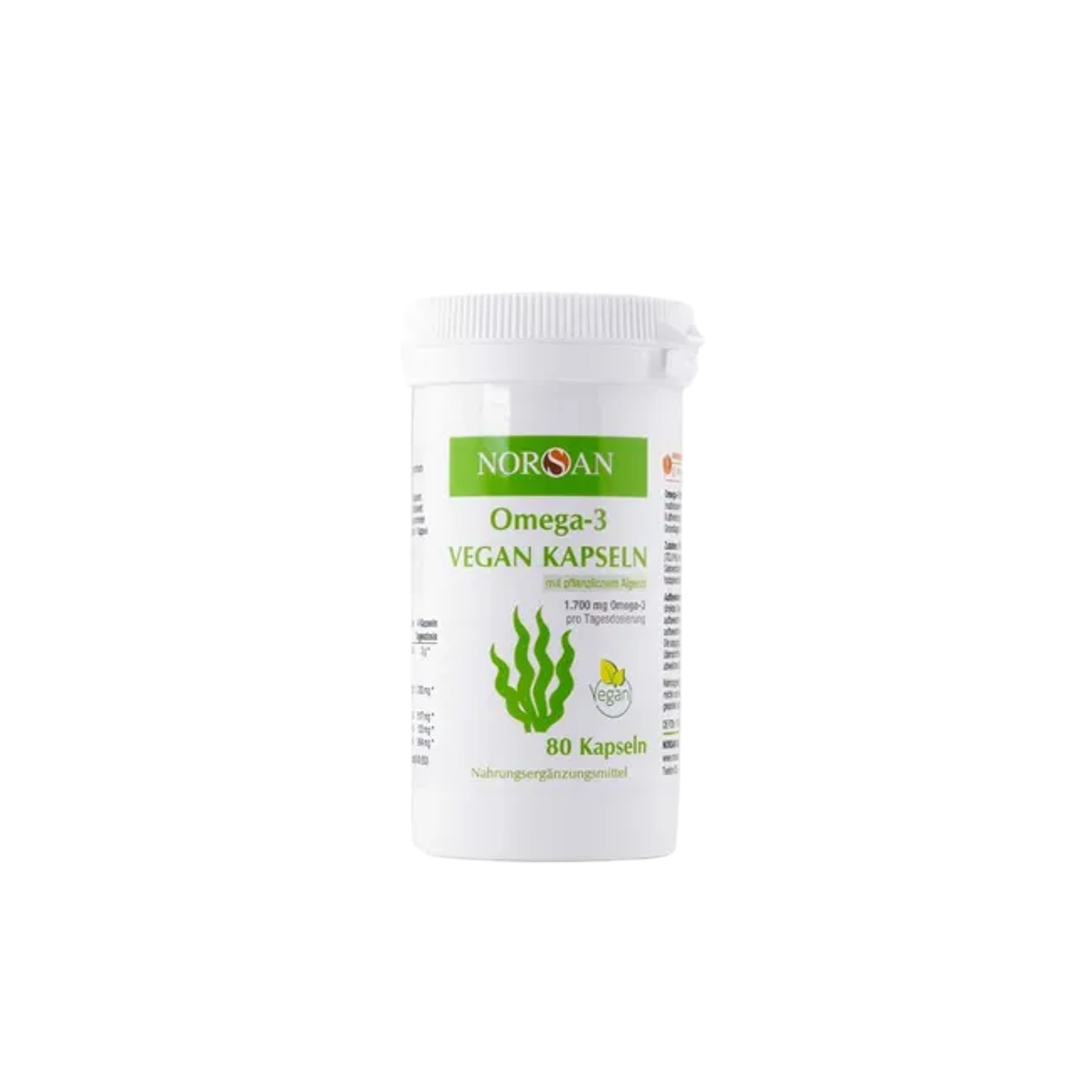 NORSAN Omega-3 Vegan Algae Oil Capsules | 1,700 mg Omega-3 EPA & DHA | 100% Vegan & Fish-Free | 80 Capsules | PZN 17469184