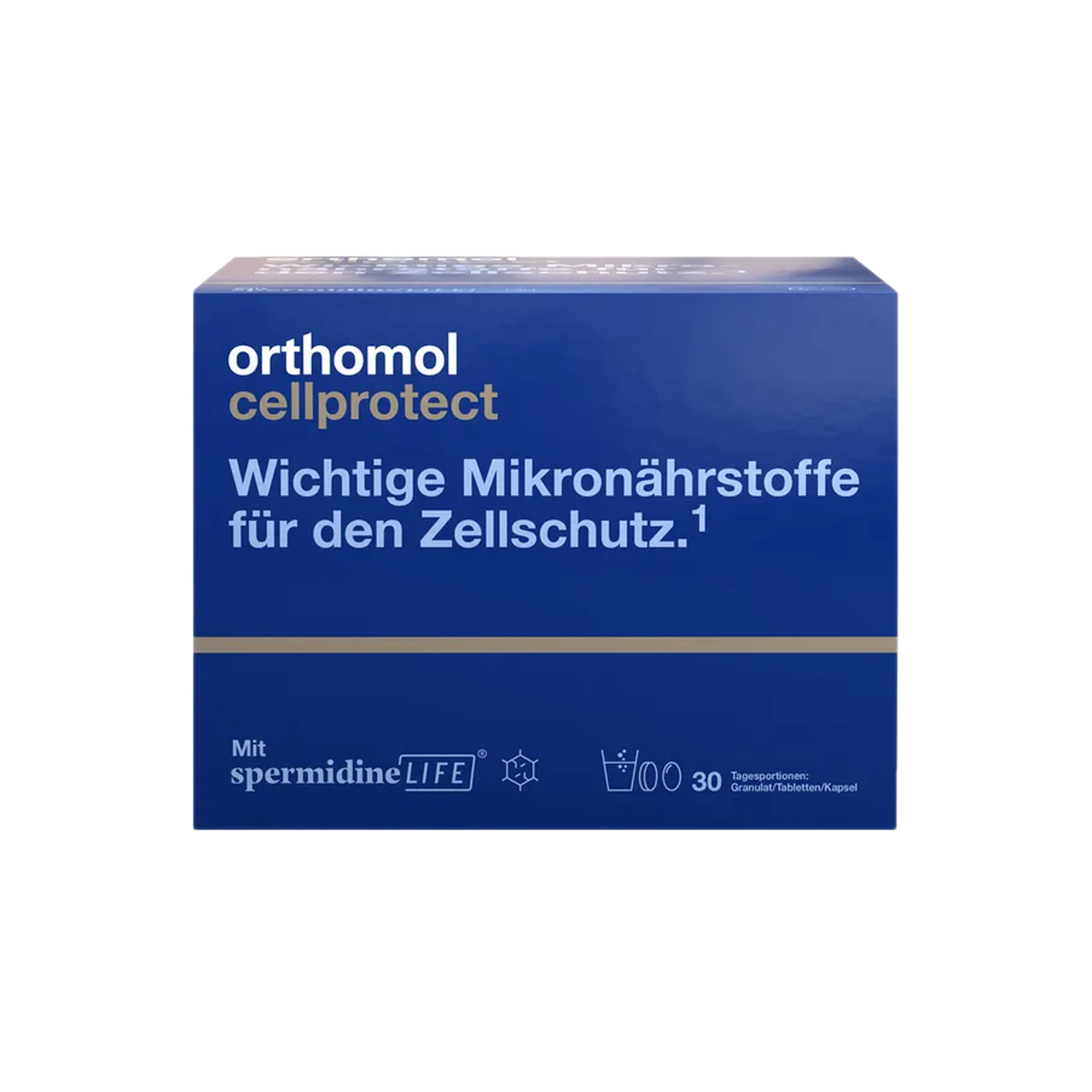 Orthomol Cellprotect | Cell Protection with Spermidine 1 mg, Omega-3, Polyphenols & CoQ10 | 30 Daily Portions | PZN 18259164