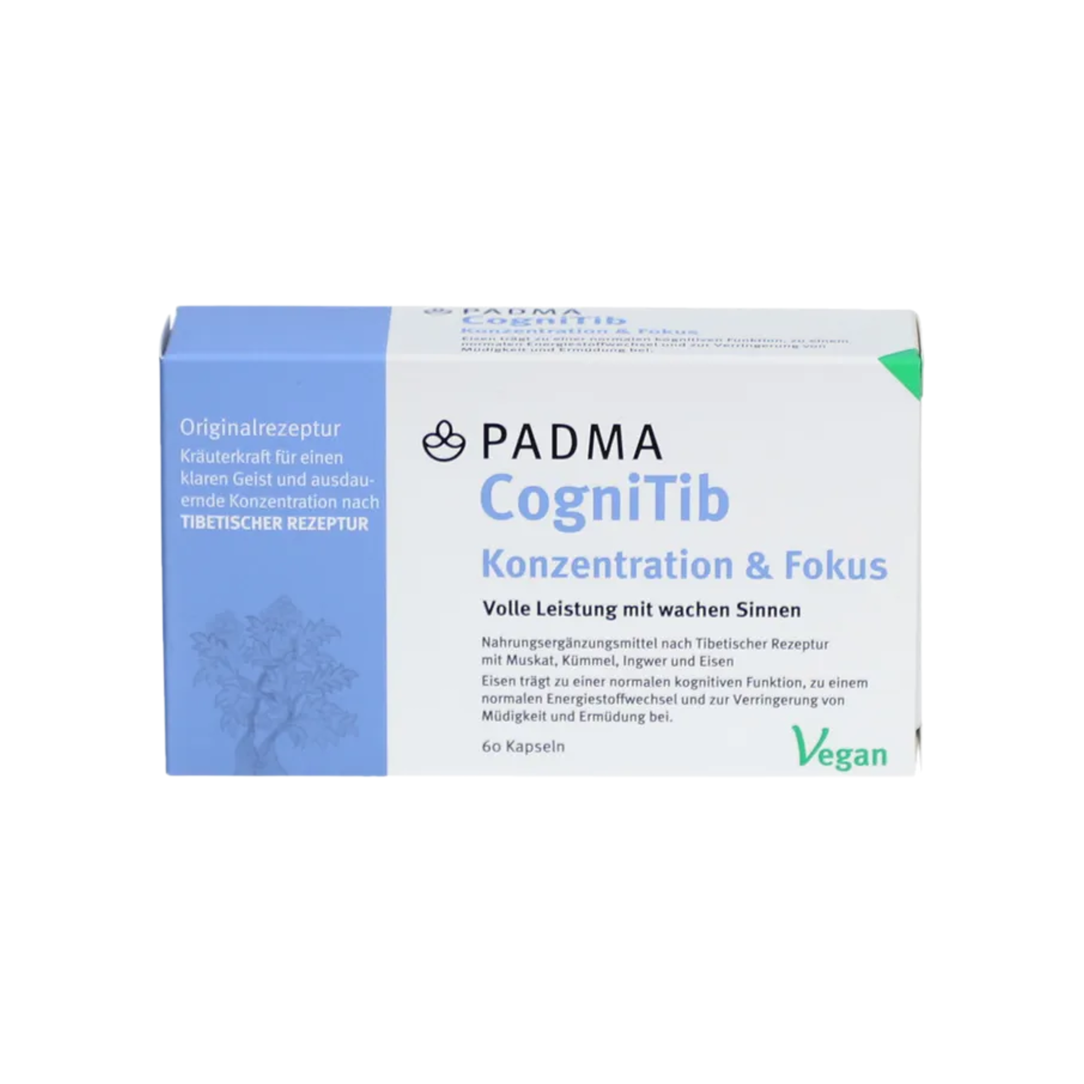 PADMA CogniTib | Nutmeg, Caraway, Ginger & Iron | Cognitive Function, Focus & Energy Support | Caffeine-Free | Vegan | 60 Capsules | PZN 17425577