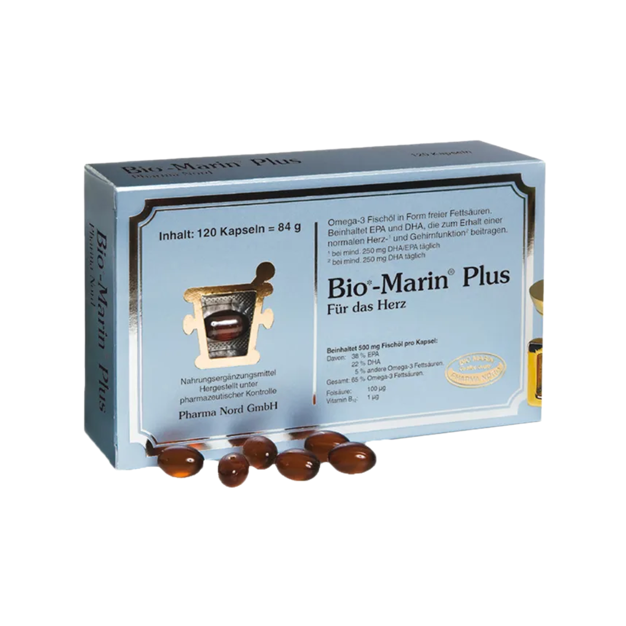 Pharma Nord Bio-Marin Plus | 65% Omega-3 Fish Oil with EPA, DHA, Folic Acid & Vitamin B12 | 120 Capsules | PZN 12363593