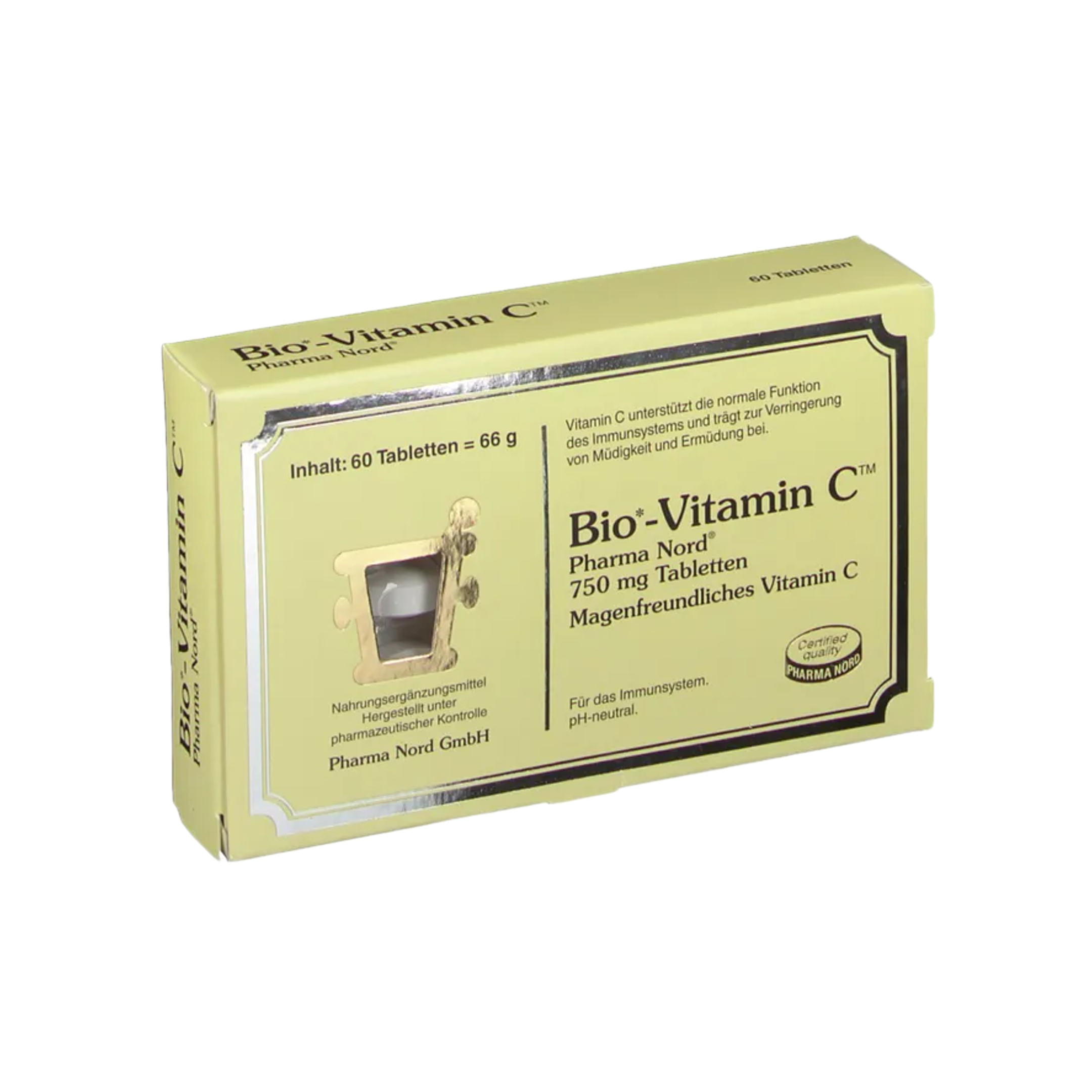 Pharma Nord Bio-Vitamin C | 750 mg Calcium Ascorbate | pH-Neutral & Stomach-Friendly | Vegan | 60 Tablets | PZN 11479276
