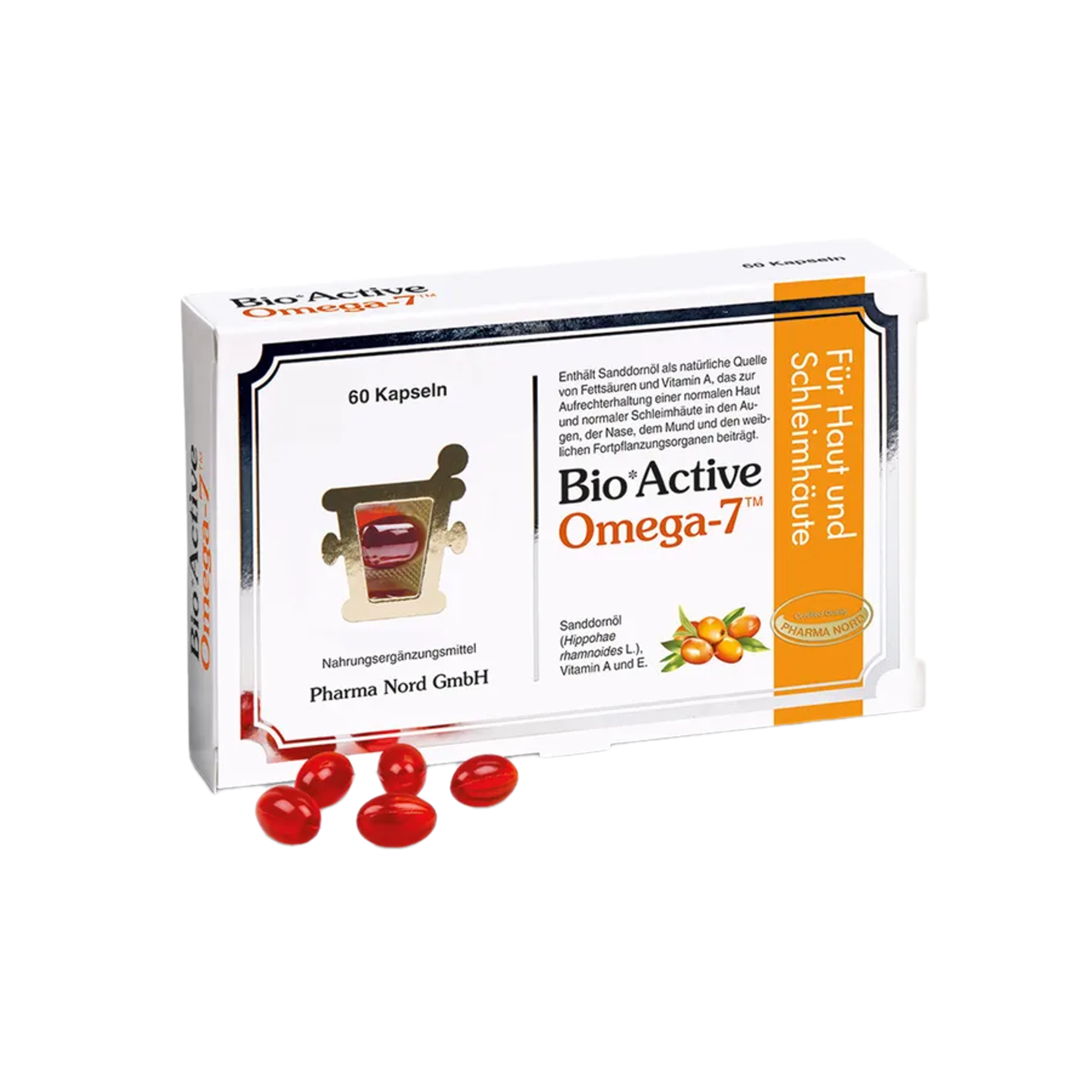 Pharma Nord BioActive Omega-7 | SBA24® Sea Buckthorn Oil with Omega 3, 6, 7 & 9 for Skin & Mucous Membranes | Vegan | 60 Capsules | PZN 17529911