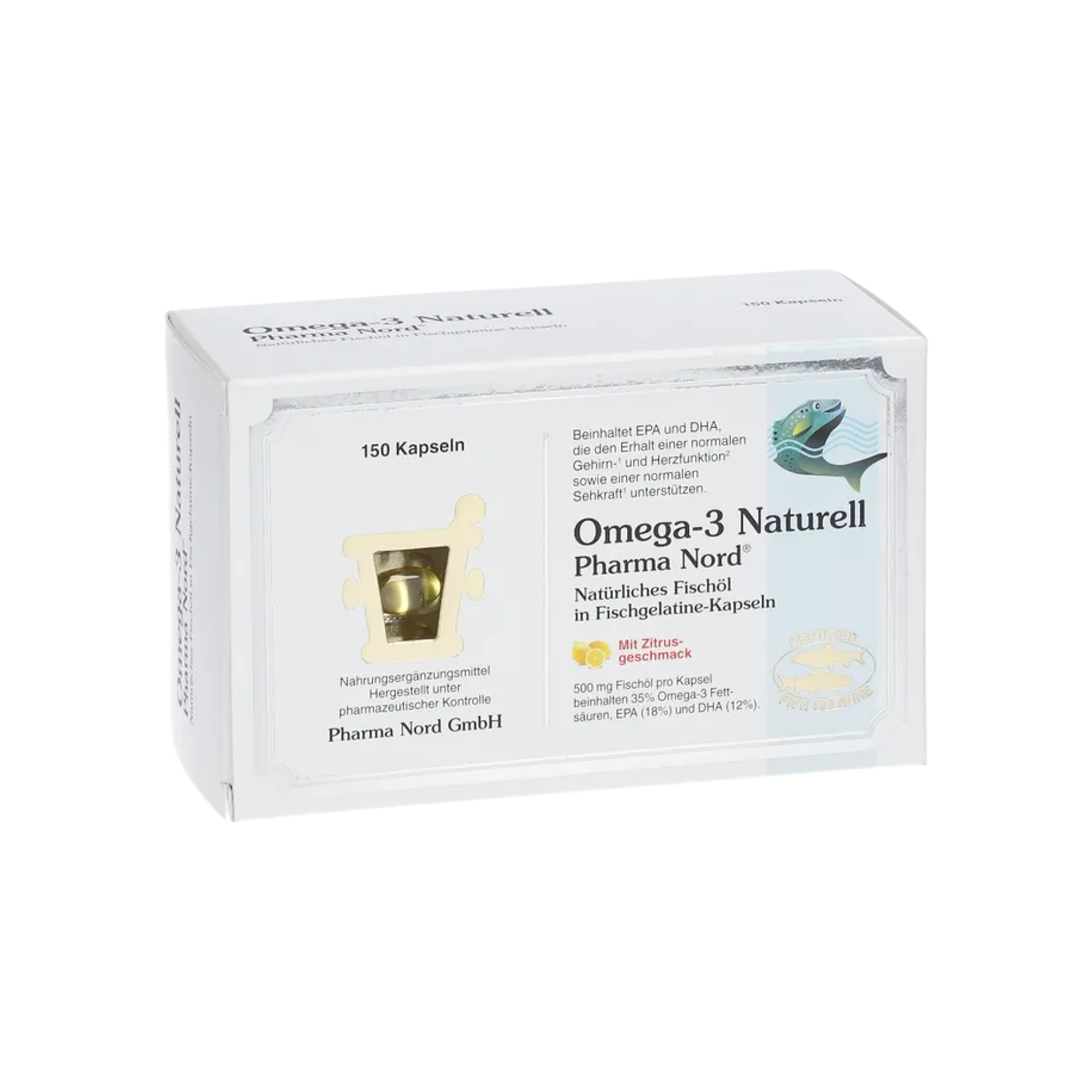 Pharma Nord Omega-3 Naturell | Fish Oil with EPA 450 mg + DHA 300 mg for Heart, Brain & Vision | 150 Capsules | PZN 17449477