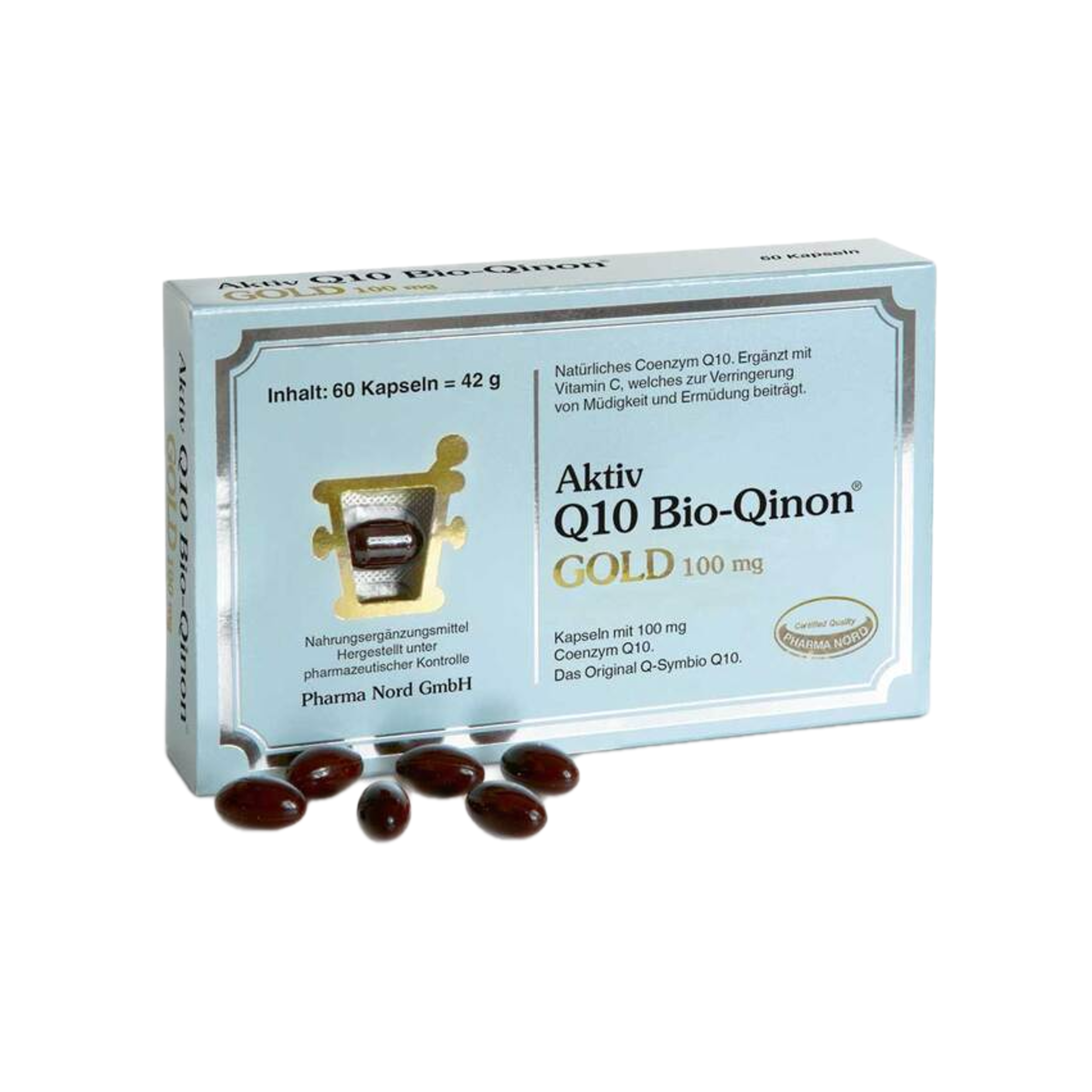 Pharma Nord Q10 Bio-Qinon Gold 100 mg | Coenzyme Q10 Ubiquinone + Vitamin B2 for Energy Metabolism | 60 Capsules | PZN 00787833