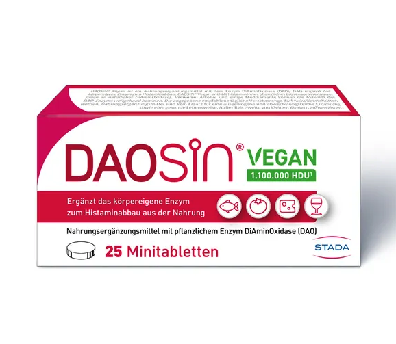 DAOSiN Vegan DAO Enzyme | Plant-Based Diamine Oxidase from Pea Sprouts | 1,100,000 HDU per Tablet | Histamine Breakdown Support | 25 Mini Tablets | PZN 19627279