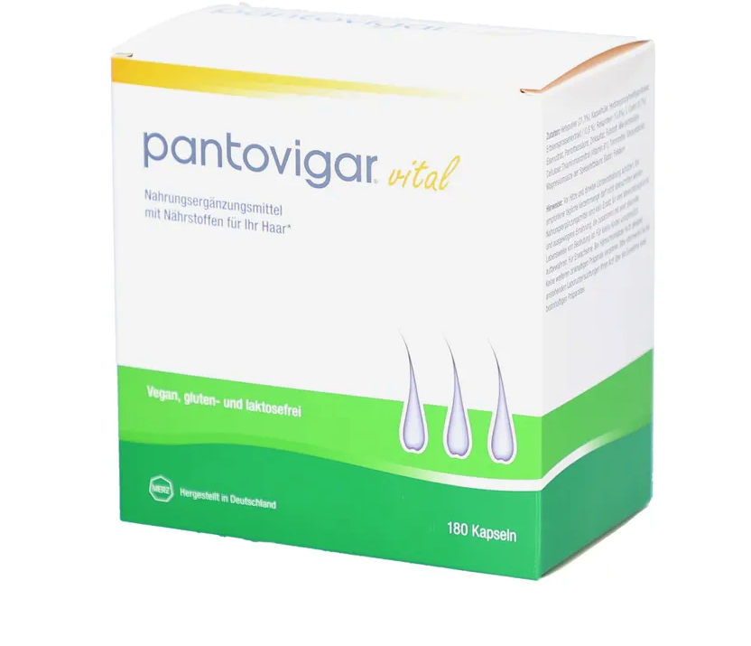 德国原装Pantovigar 生物素+L-胱氨酸+锌 活力胶囊180粒 促进正常头发生长 PZN 19643775