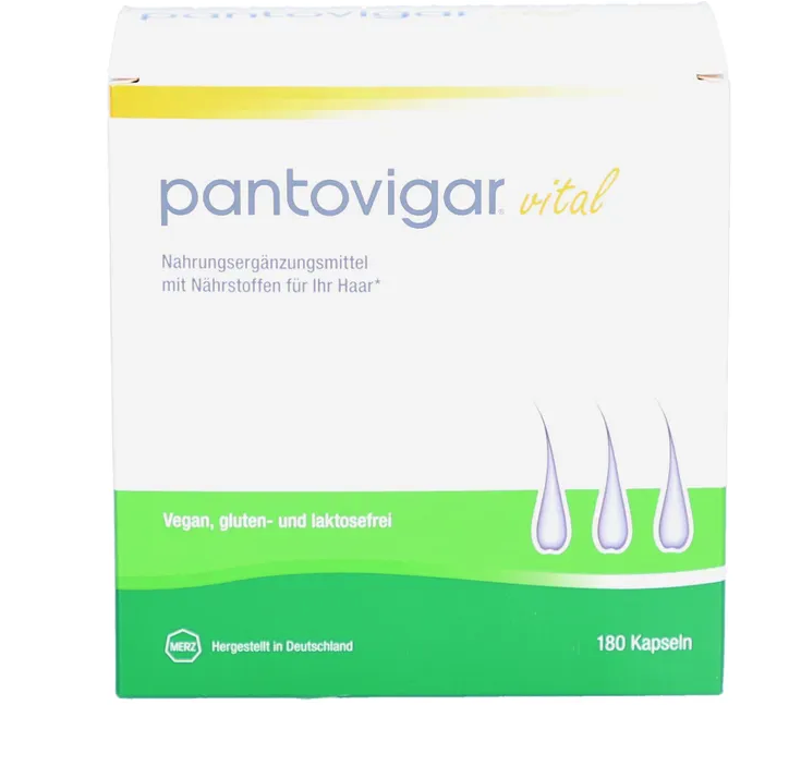 德国原装Pantovigar 生物素+L-胱氨酸+锌 活力胶囊180粒 促进正常头发生长 PZN 19643775