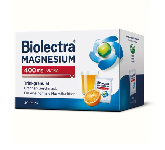 德国原装 Biolectra 镁 400毫克 加强型冲剂 橙味 40袋装 高强度镁 保护肌肉、神经，能量支持 纯素 | 德国制造 PZN 10914528