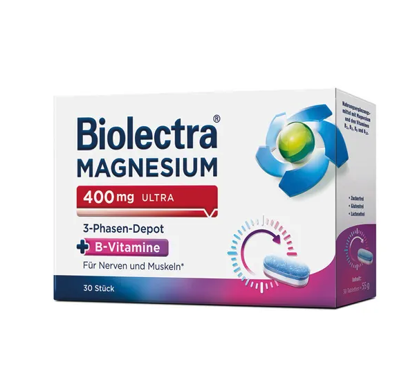 德国原装 Biolectra 镁 400 毫克超三相能量片60粒 缓释镁 | 肌肉、神经和能量支持 纯素 德国制造 PZN 16604993