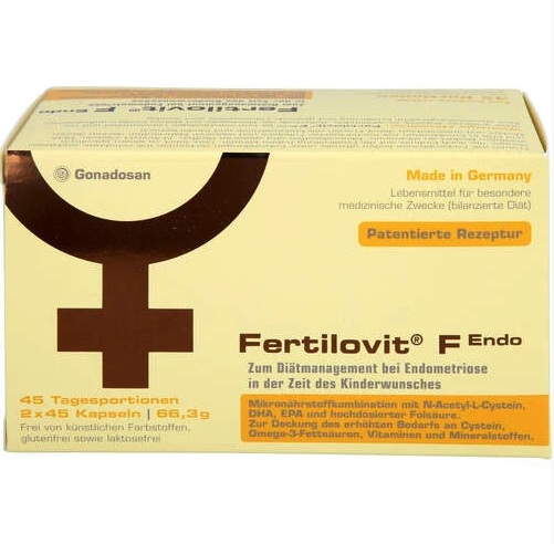 德国原装 Fertilovit F Endo子宫内膜异位症女性 备孕复合营养素胶囊 90粒 | 含N-乙酰半胱氨酸、Omega-3、DHA、EPA和800微克叶酸 | 德国制造 PZN 11172566
