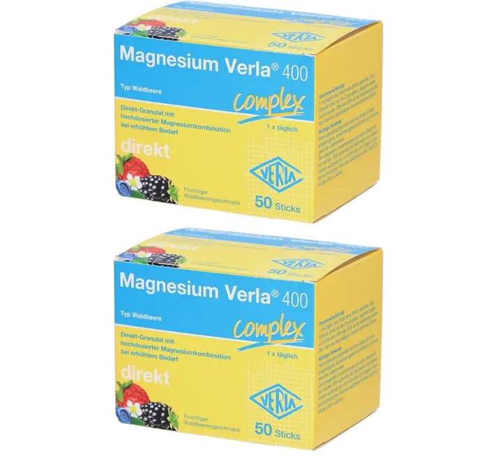 德国原装 Verla 400mg400毫克柠檬酸镁直服颗粒 100袋 2盒套装 野生浆果味 纯素 | 保护肌肉/神经，补充能量，改善亚健康 | 德国制造  PZN 18774179