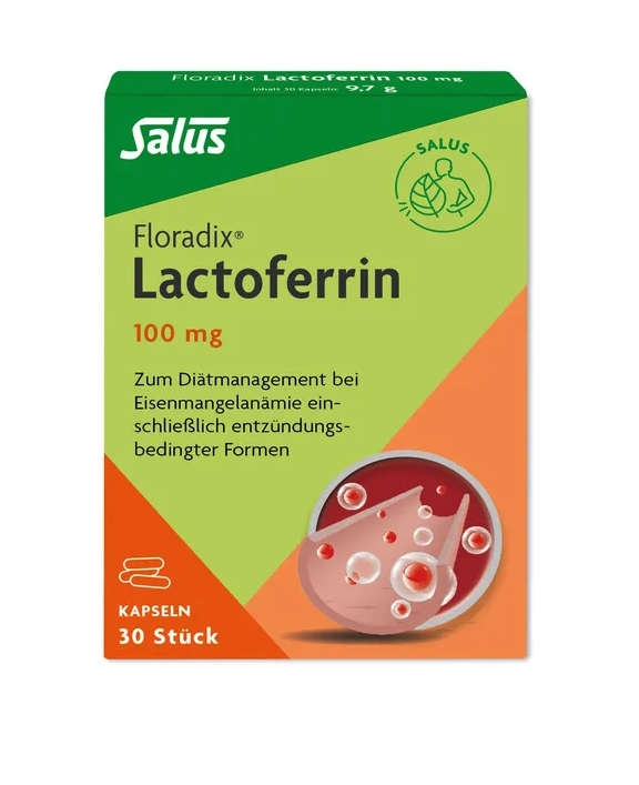 德国原装 Floradix 100毫克乳铁蛋白胶囊 30 粒 缺铁症的营养补充剂 温和补铁 德国制造 PZN 13501376