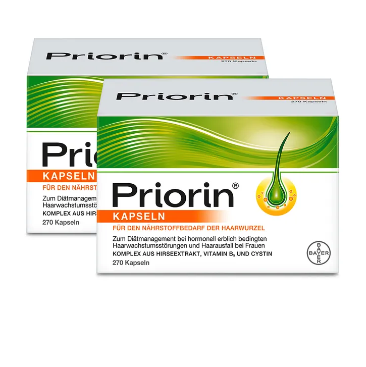 Priorin Capsules 540 pcs | Double Pack | 2 × 270 Capsules | Hair Growth Support for Women | Millet Extract, Vitamin B5 & L-Cystine | Dietary Management of Hormonal Hereditary Hair Loss | Made in Germany | PZN 15266092