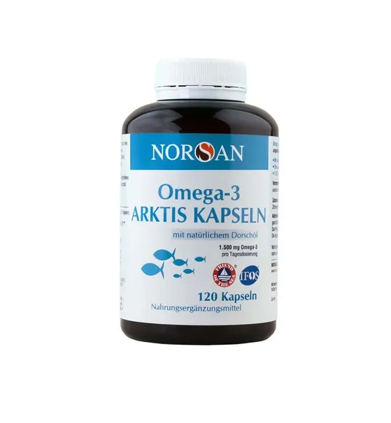 NORSAN Omega-3 Arktis Capsules 120 pcs | 1500 mg Omega-3 | Natural Cod Liver Oil | EPA, DHA & Vitamin E | Sustainable Arctic Wild Catch | Made in Norway | PZN 15638286