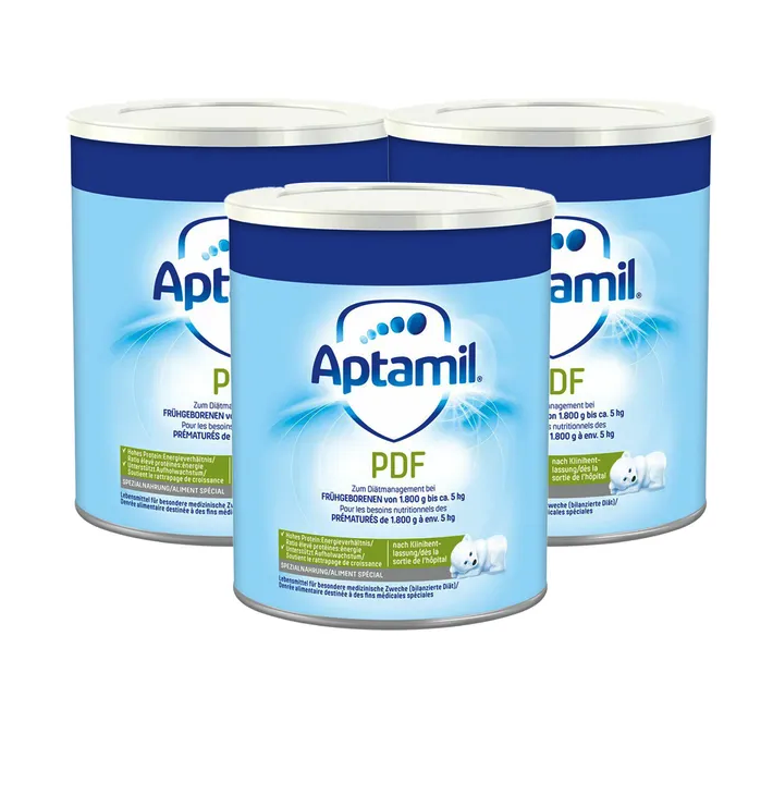 Aptamil PDF Post Discharge Formula 400 g × 3 Cans | For Preterm Infants | From 1.8 kg to Approx. 5 kg | GOS/FOS, DHA, ARA & Nucleotides | Made in Germany | PZN 08108689