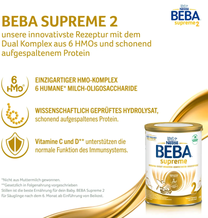 Nestlé BEBA SUPREME 2 Follow-On Formula Family Value Pack 3200g 4 × 800 g | From 7 Months | 6 HMOs, B. infantis & Hydrolyzed Protein | Palm Oil Free