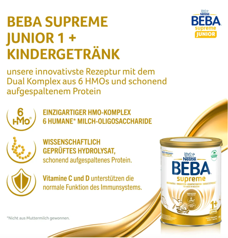 Nestlé BEBA SUPREME Junior 1+ Toddler Milk Family Value Pack 3200g 4 × 800 g | From 1 Year | 6 HMOs, B. infantis & B. lactis | Hydrolyzed Protein | Palm Oil Free