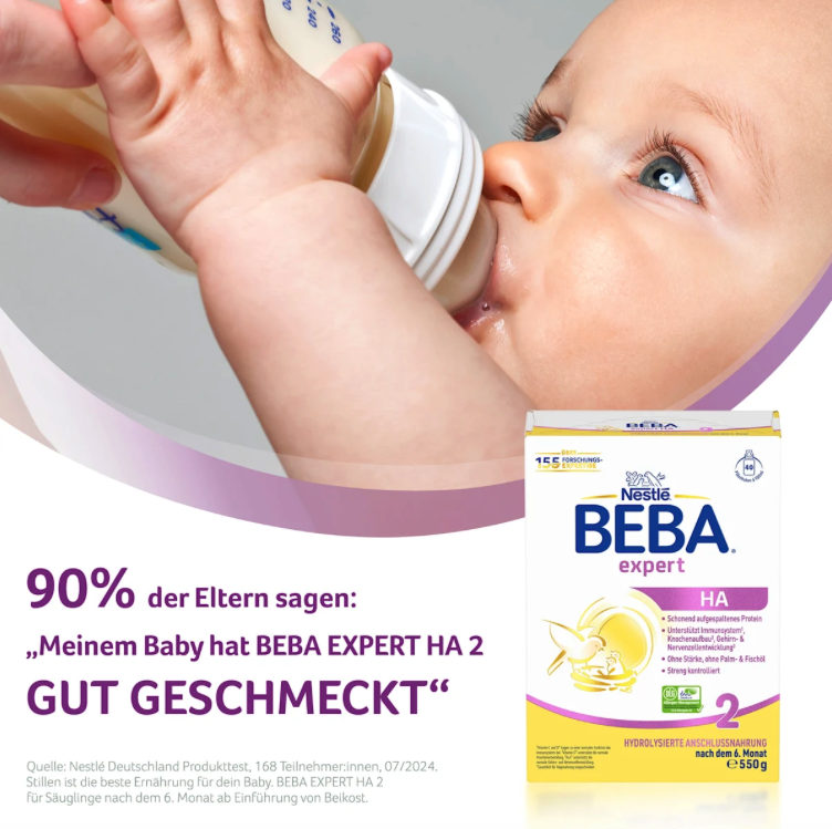 Nestlé BEBA EXPERT HA 2 Follow-On Formula Triple Pack 1750g 3 × 550 g | From 6 Months | Hydrolyzed Whey Protein | DHA & L. reuteri | Palm Oil Free