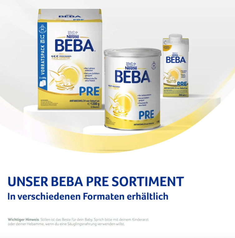 Nestlé BEBA PRE Infant Formula Family Value Pack 3200g 4 × 800 g From Birth | 5 HMOs & DHA | Lactose Only | Palm Oil Free
