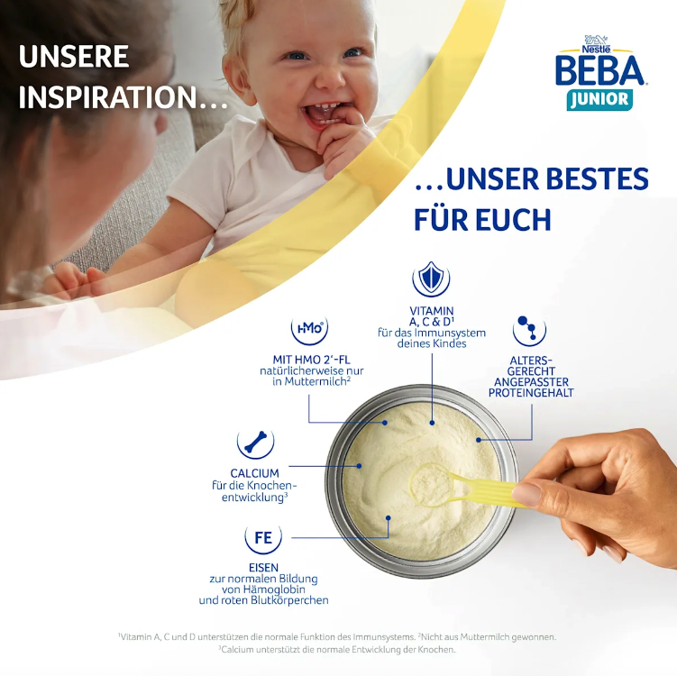 Nestlé BEBA Junior 1+ Toddler Milk Family Value Pack 3200g 4 × 800 g | From 12 Months | Vitamins A, C & D | Palm Oil Free