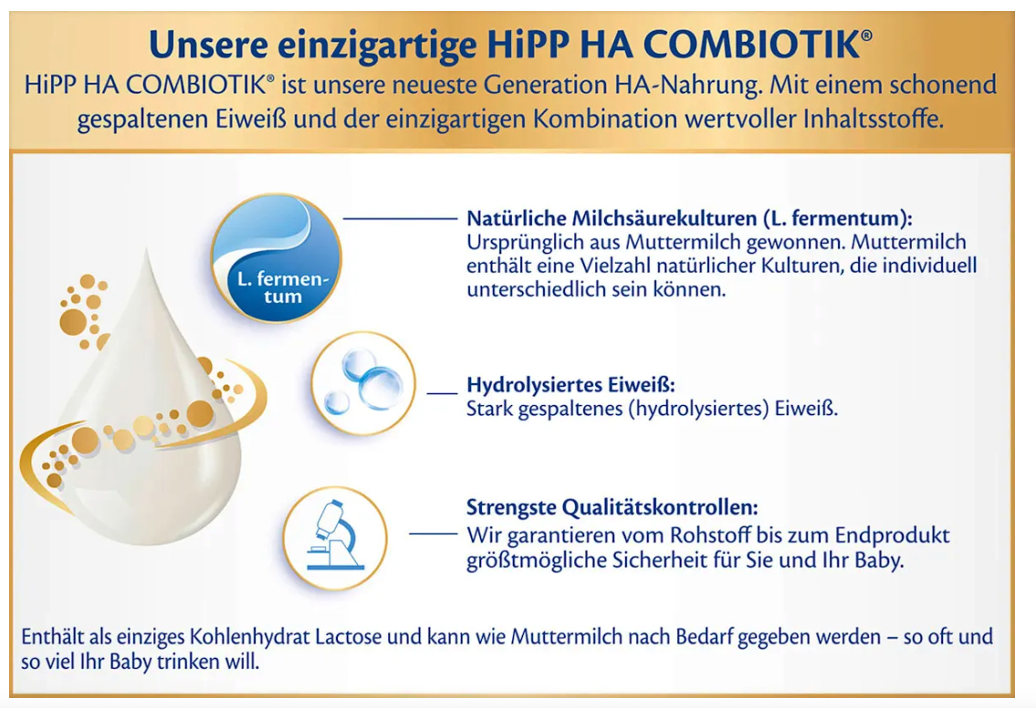 HiPP HA 1 COMBIOTIK Infant Formula Family Value Pack 2400g 4 × 600 g | From Birth | Hydrolyzed Protein | Natural Lactic Cultures, GOS & DHA