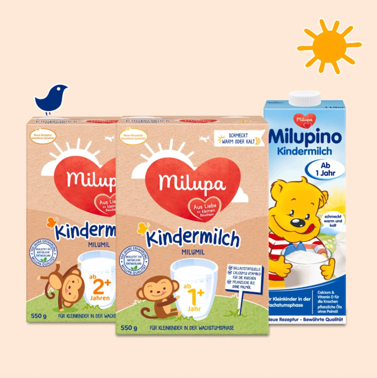 Milupa Milumil Kindermilch 1 Family Value Pack 2200g 4 × 550 g | From 1 Year | GOS/FOS Prebiotics | Vitamins D & C | Calcium & Iron | Palm Oil Free | Made in Germany