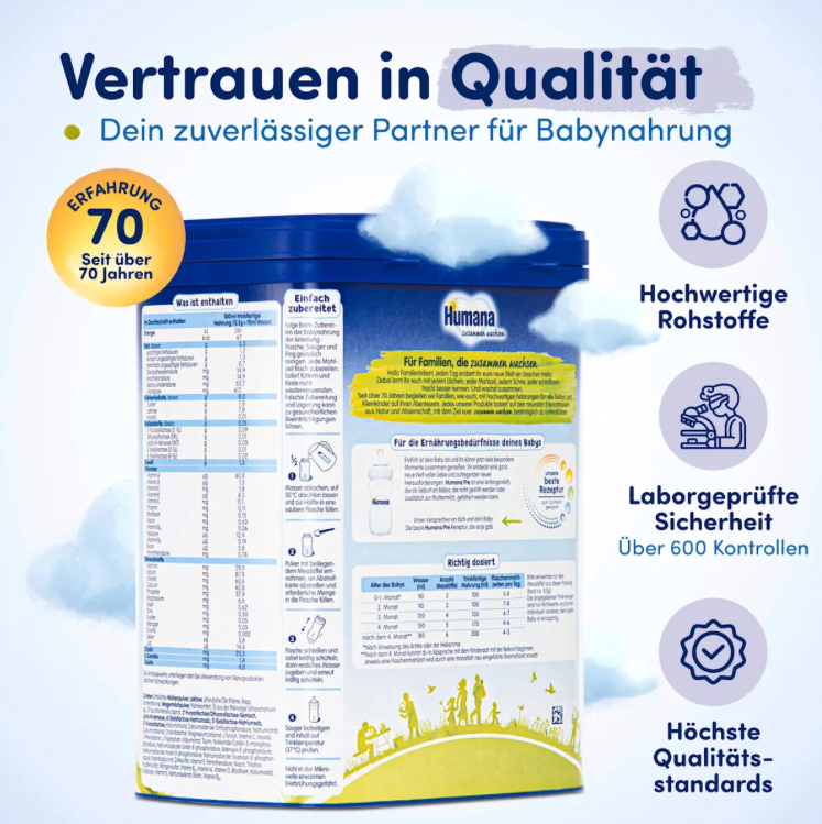 Humana PRE Infant Formula Value Pack 4 × 750 g From Birth | With HMOs, DHA & ARA Lactose Only | Made in Germany