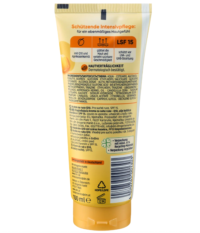 Balea Q10 Hand Cream SPF 15 with Apricot Kernel Oil | Intensive Care for Dry Hands | Vegan | 5 × 100 ml Value Pack | 500 ml Total