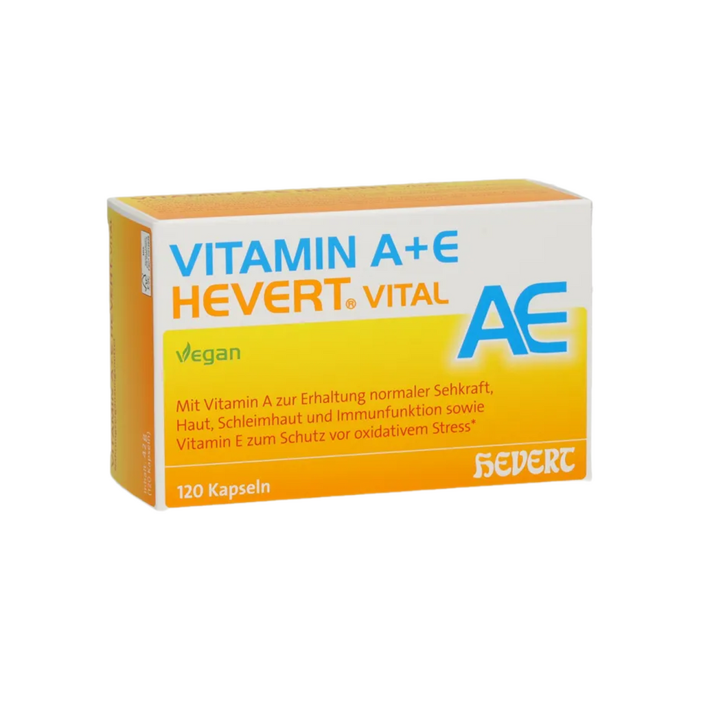 Vitamin A+E Hevert Vital | Vitamin A 800 μg + Vitamin E 67 mg | Vision, Skin, Immune & Antioxidant Support | 120 Vegan Capsules | PZN 20167966