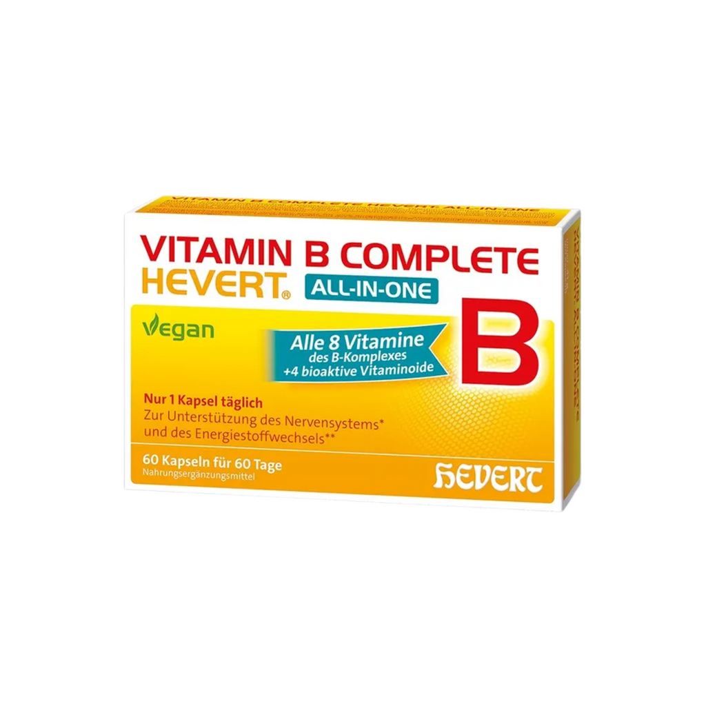 Vitamin B Complete Hevert All-in-One | All 8 B Vitamins + Choline, Betaine, Inositol & PABA | Vegan | 60 Capsules | PZN 19214749