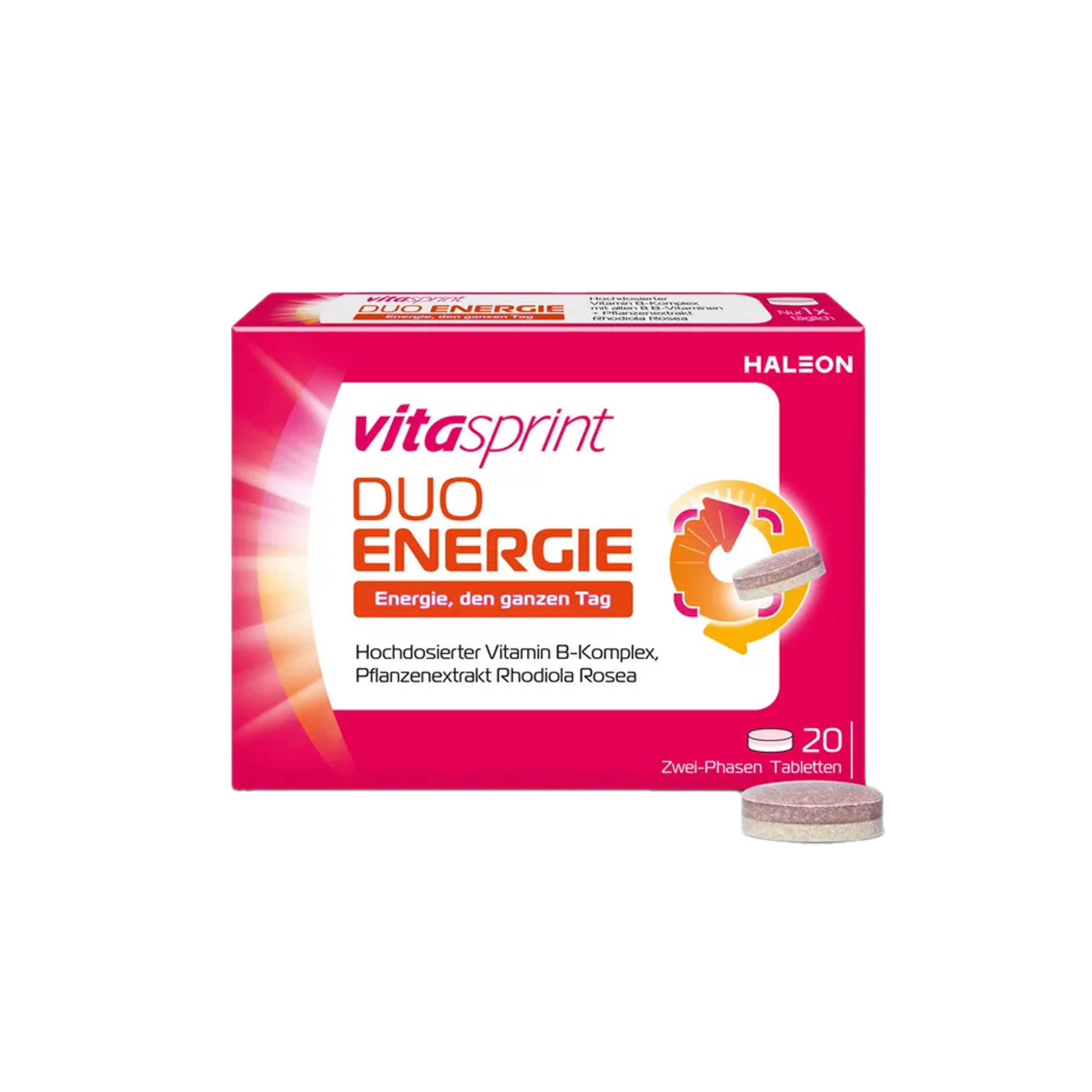 Vitasprint Duo Energie | High-Dose Vitamin B Complex + Rhodiola Rosea 200 mg | 2-Phase Energy Formula | Vegan | 20 Tablets | PZN 18760556