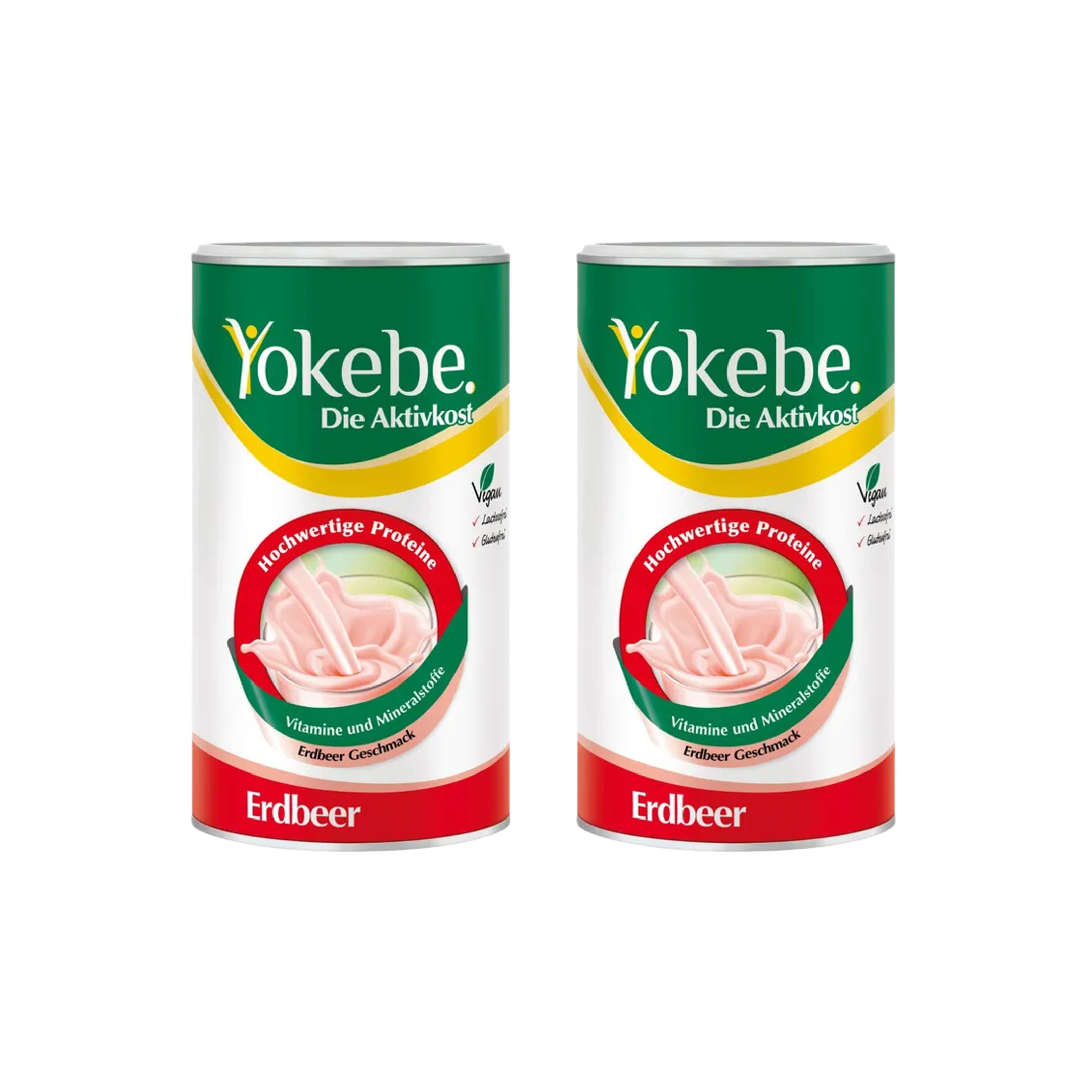 Yokebe Strawberry Meal Replacement Shake | High Protein, Vitamins & Minerals | Vegan, Lactose & Gluten Free | 2 × 500 g | 1 kg Value Pack | PZN 19446253