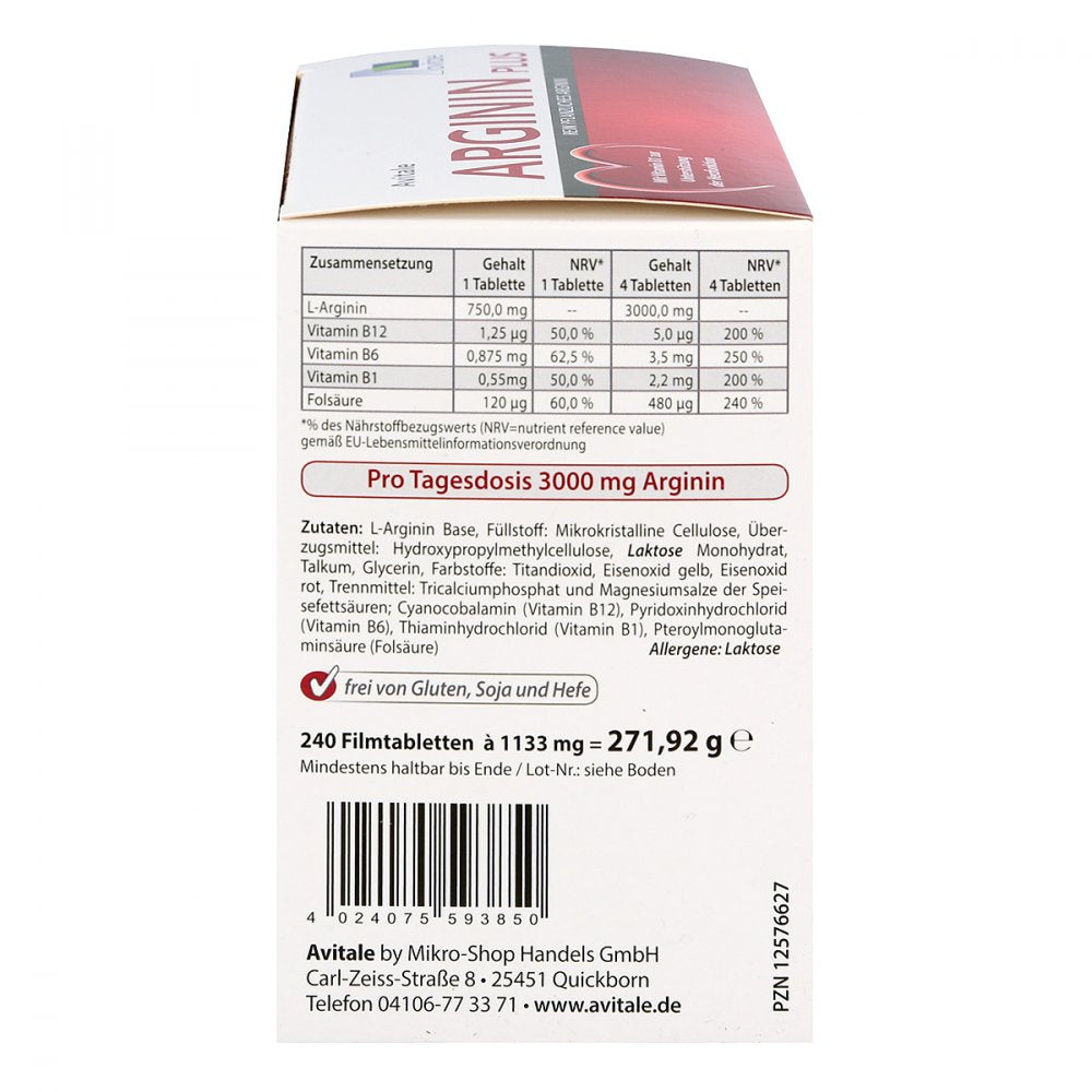 Arginine plus vitamin B1 + B6 + B12 + folic acid film-coated tablets, 240 pieces x 2 packs PZN 12576627