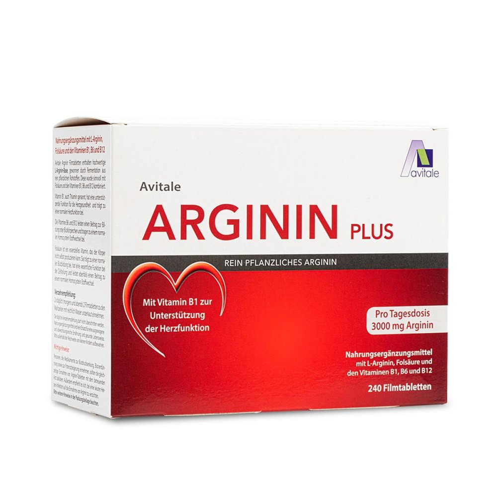 Avitale L-Arginine Plus 240 Film Tablets | 3000 mg L-Arginine + Vitamins B1, B6, B12 & Folic Acid | Heart & Circulation Support PZN 12576627