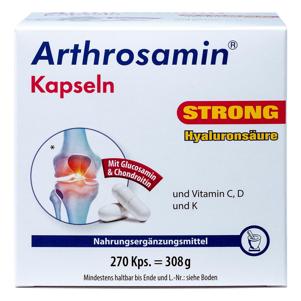 德国原装 Arthrosamin 氨基葡萄糖+软骨素+透明质酸补钙健骨胶囊 270粒 PZN 00012084 减少关节负荷，润滑关节，特别推荐经常有运动需求的服用