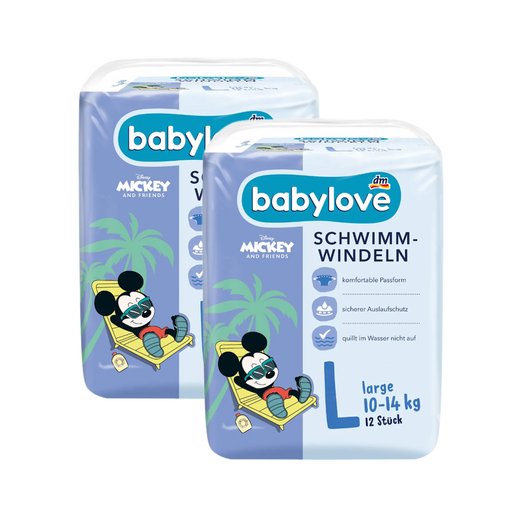 babylove Disney Swim Diapers Size Large | 10–14 kg | Disposable Swimming Diapers | 2 × 12 = 24 Diapers