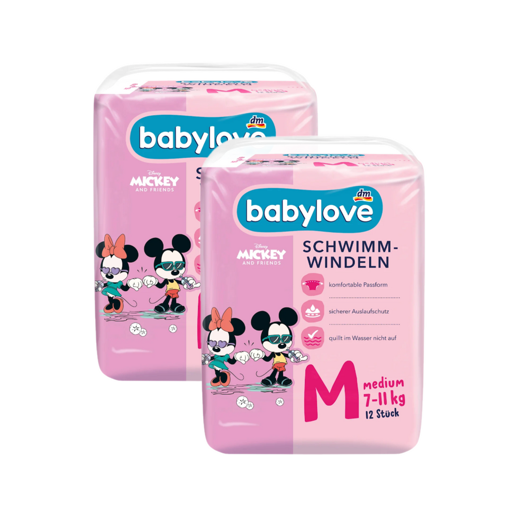 babylove Disney Swim Diapers Size Medium | 7–11 kg | Disposable Swimming Diapers | 2 × 11 = 22 Diapers