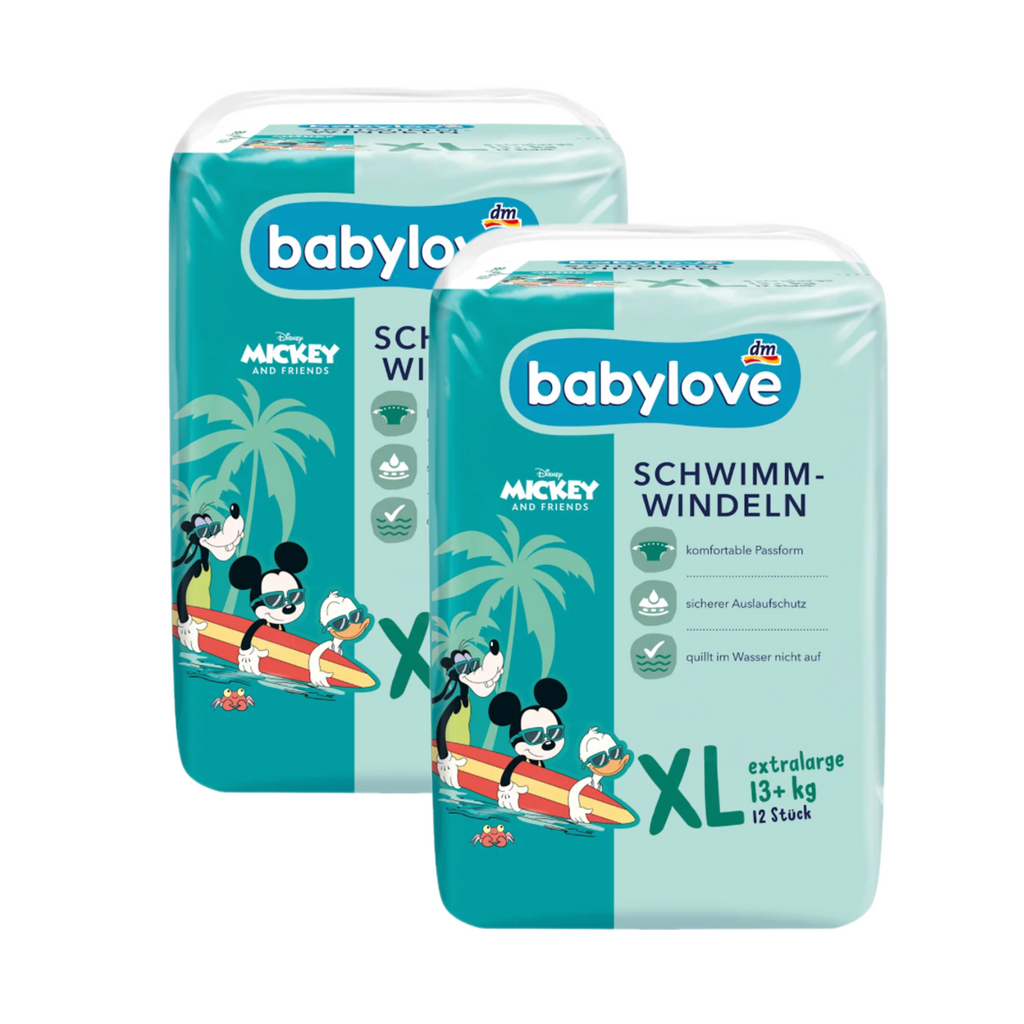 babylove Disney Swim Diapers Size XL | 13+ kg | Disposable Swimming Diapers | 2 × 12 = 24 Diapers