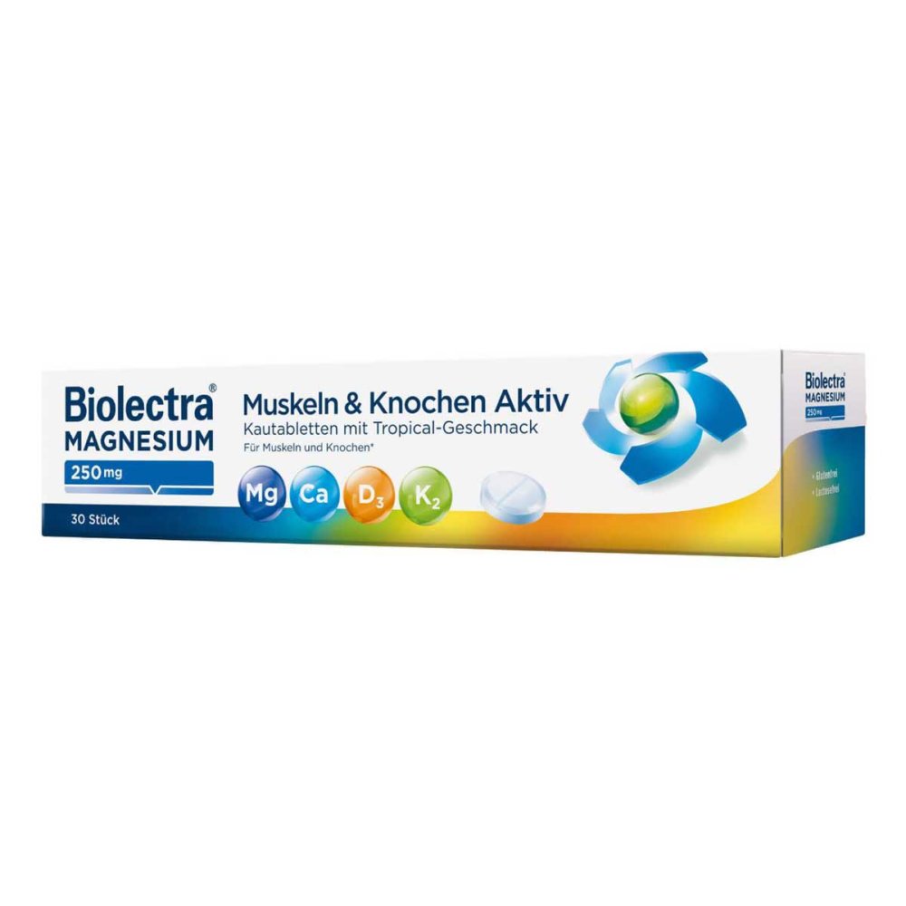 Biolectra 保护肌肉和骨骼 250mg镁咀嚼片 30粒 19145161 不含麸质，不含乳糖