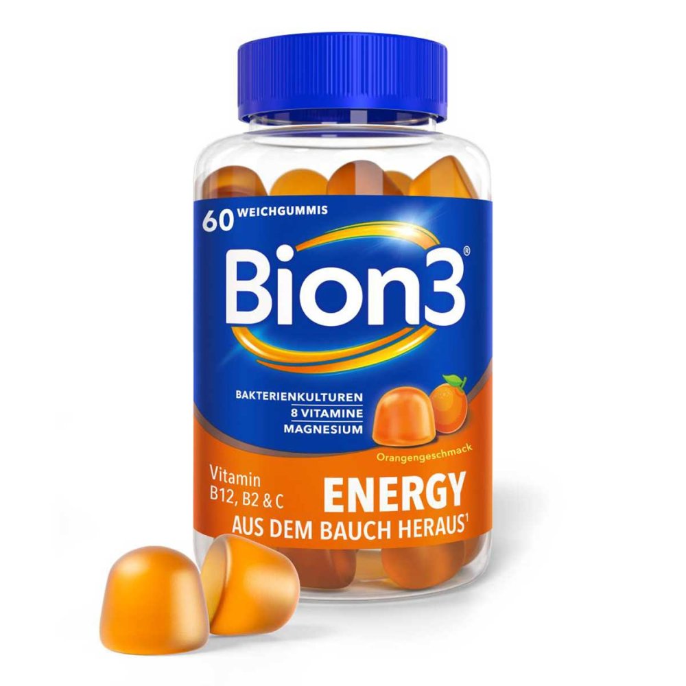 BION3 Energy Soft Gummies | Energy Support with B Vitamins, Magnesium & Probiotic Cultures | Orange Flavor | 60 Gummies