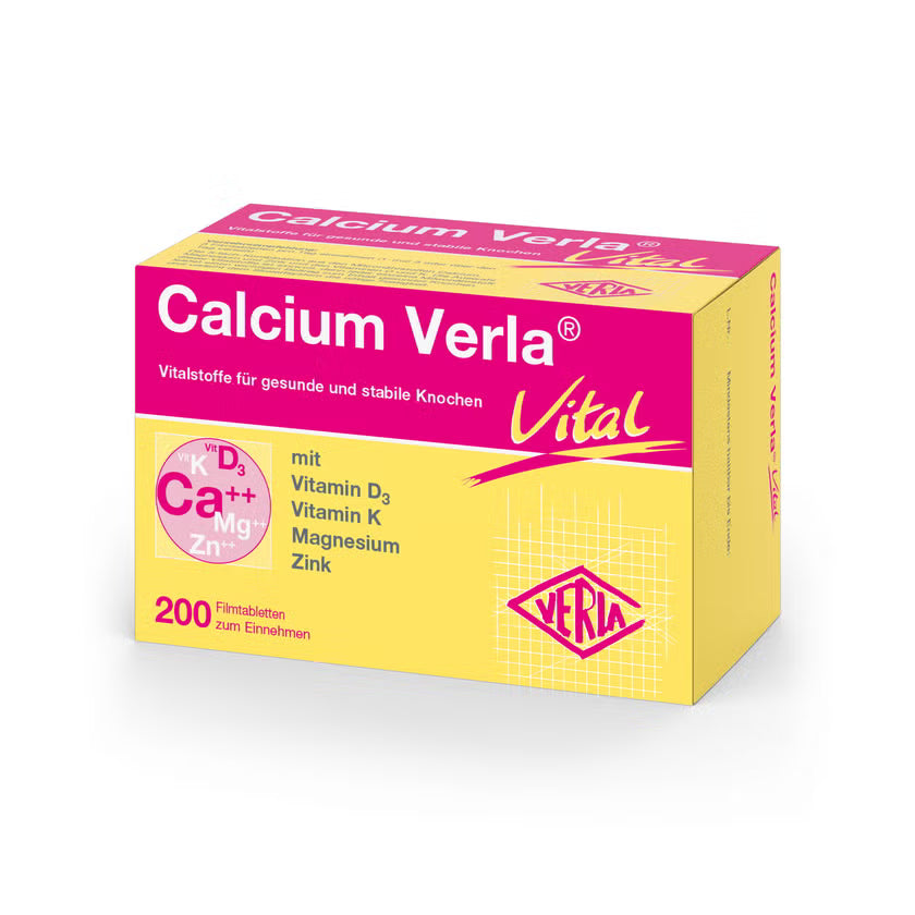 Calcium Verla Vital | Calcium 600 mg + Vitamin D3, K, Magnesium & Zinc for Bone Health | 200 Tablets | PZN 09704837