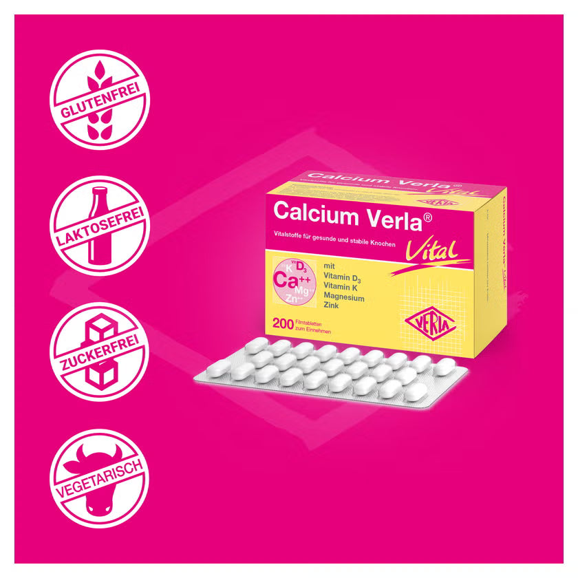 Calcium Verla Vital | Calcium 600 mg + Vitamin D3, K, Magnesium & Zinc for Bone Health | 200 Tablets | PZN 09704837