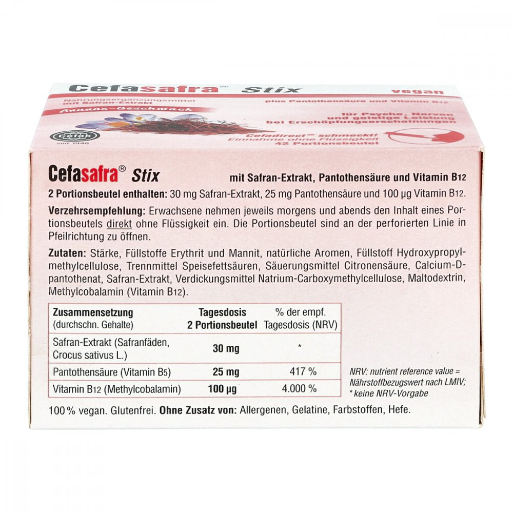 Cefasafra 藏红花➕泛酸➕维生素B12 冲剂，42袋 PZN 16584635