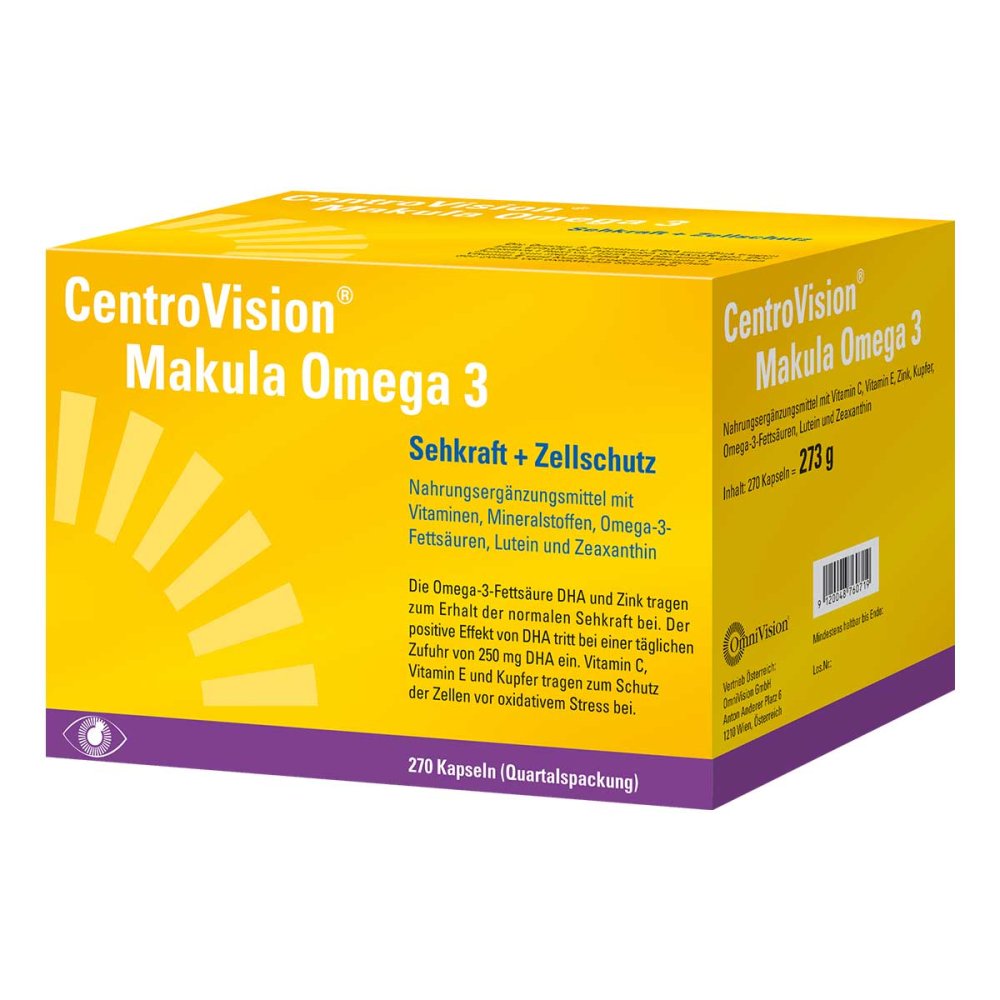 CentroVision Makula Omega-3 Capsules 270 pcs | 1,011 mg Omega-3, DHA, EPA, Lutein, Zeaxanthin & Eye Vitamins | Vision & Retinal Support | Made in Germany | PZN 15415971