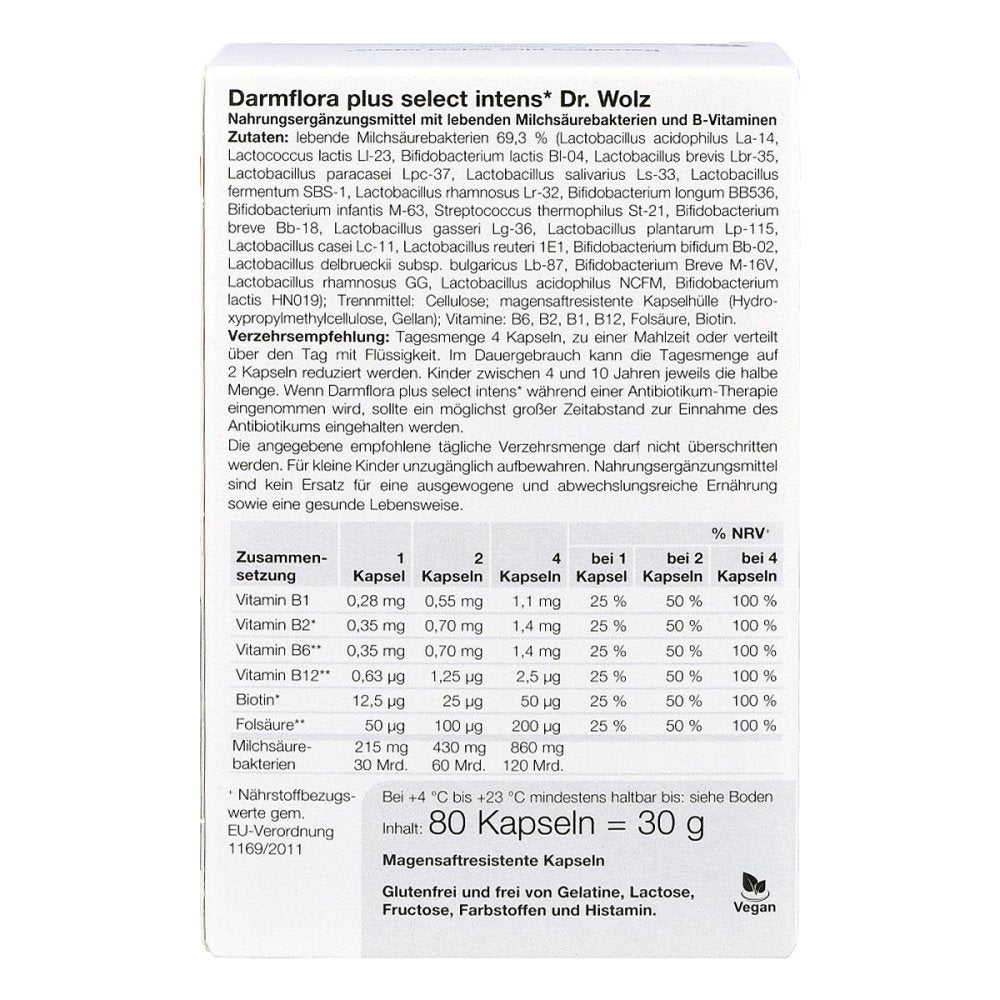 Dr. Wolz Darmflora 乳酸菌+复合营养素胶囊 80 粒，PZN 13839425 加强型